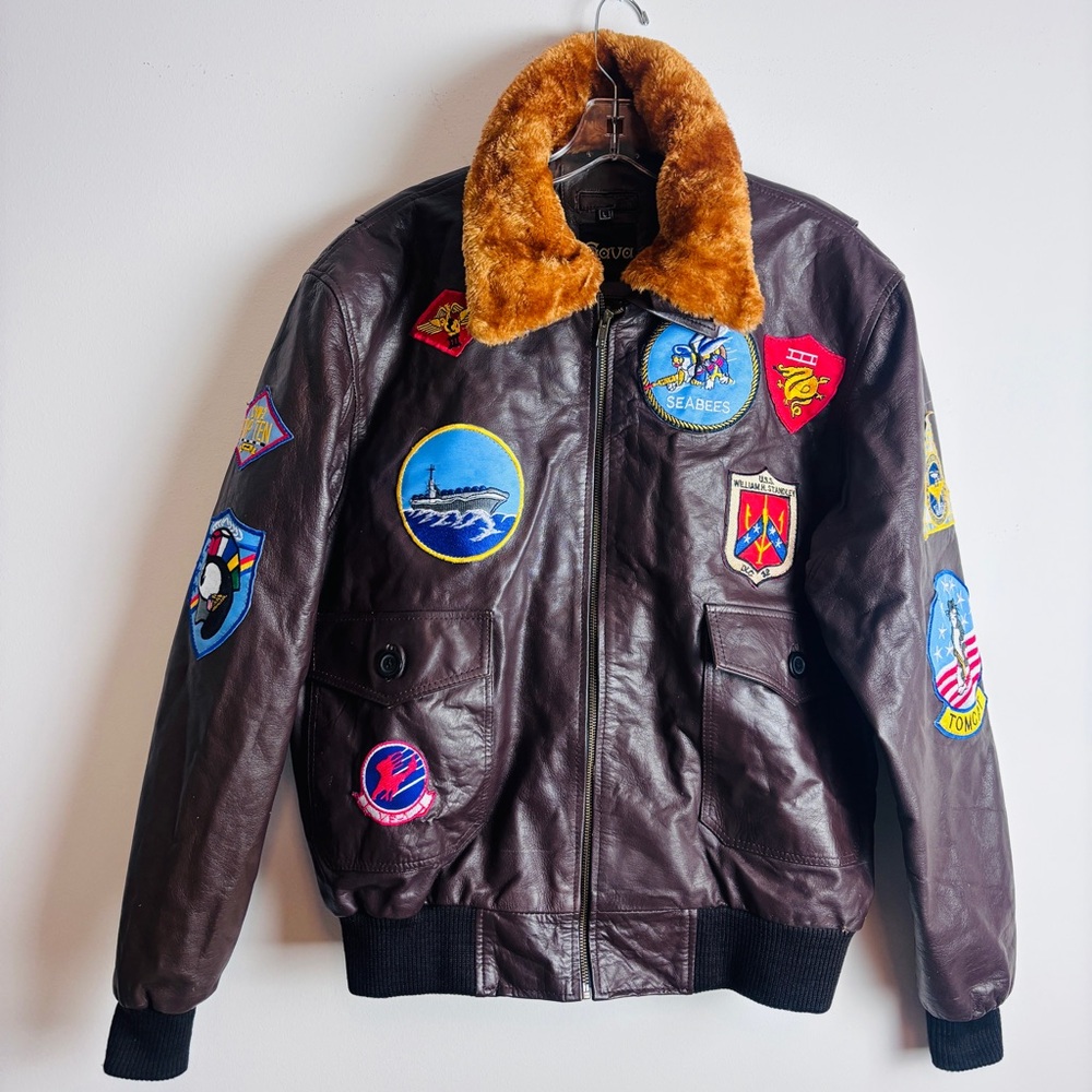 Gava Brown Bomber Jacket with Patches